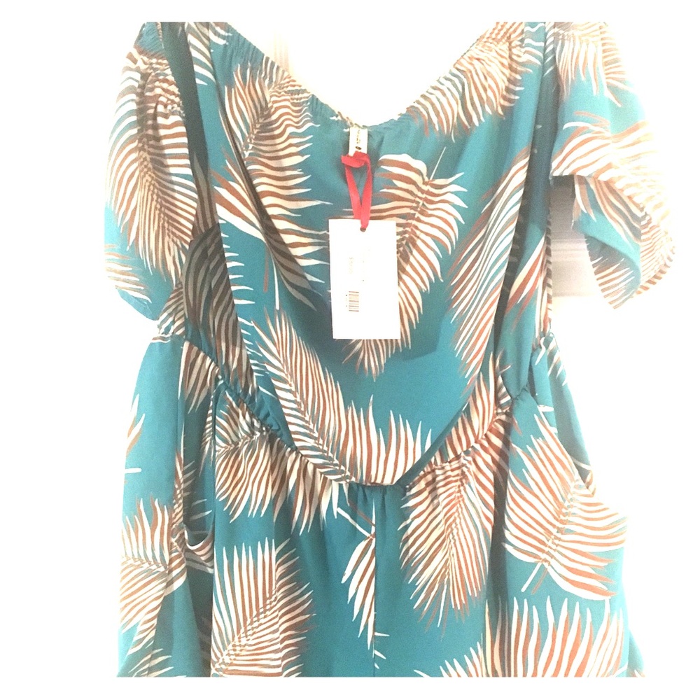 Size large turquoise palm print romper